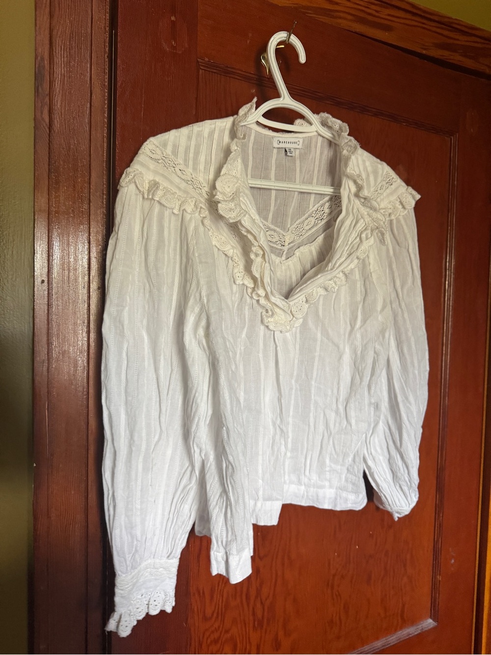 Warehouse White Lace-Trim Peasant Blouse